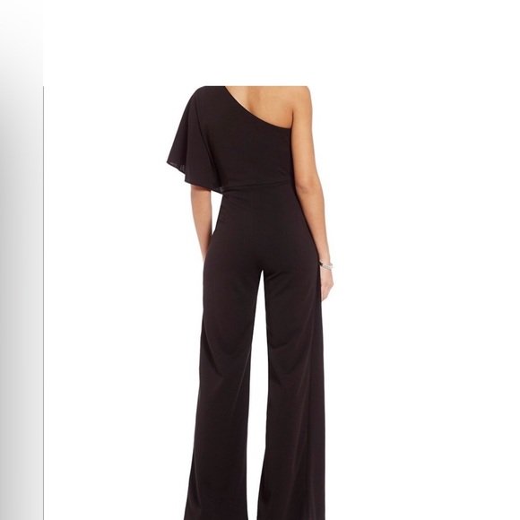 Adrianna Papell Black One-Shoulder Jumpsuit with Ruffled Sleeve - Picture 2 of 4